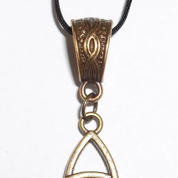 Boho Bronze Triquetra Necklace Celtic Knot Statement Style Big Large Bold A961 - Picture 8 of 11